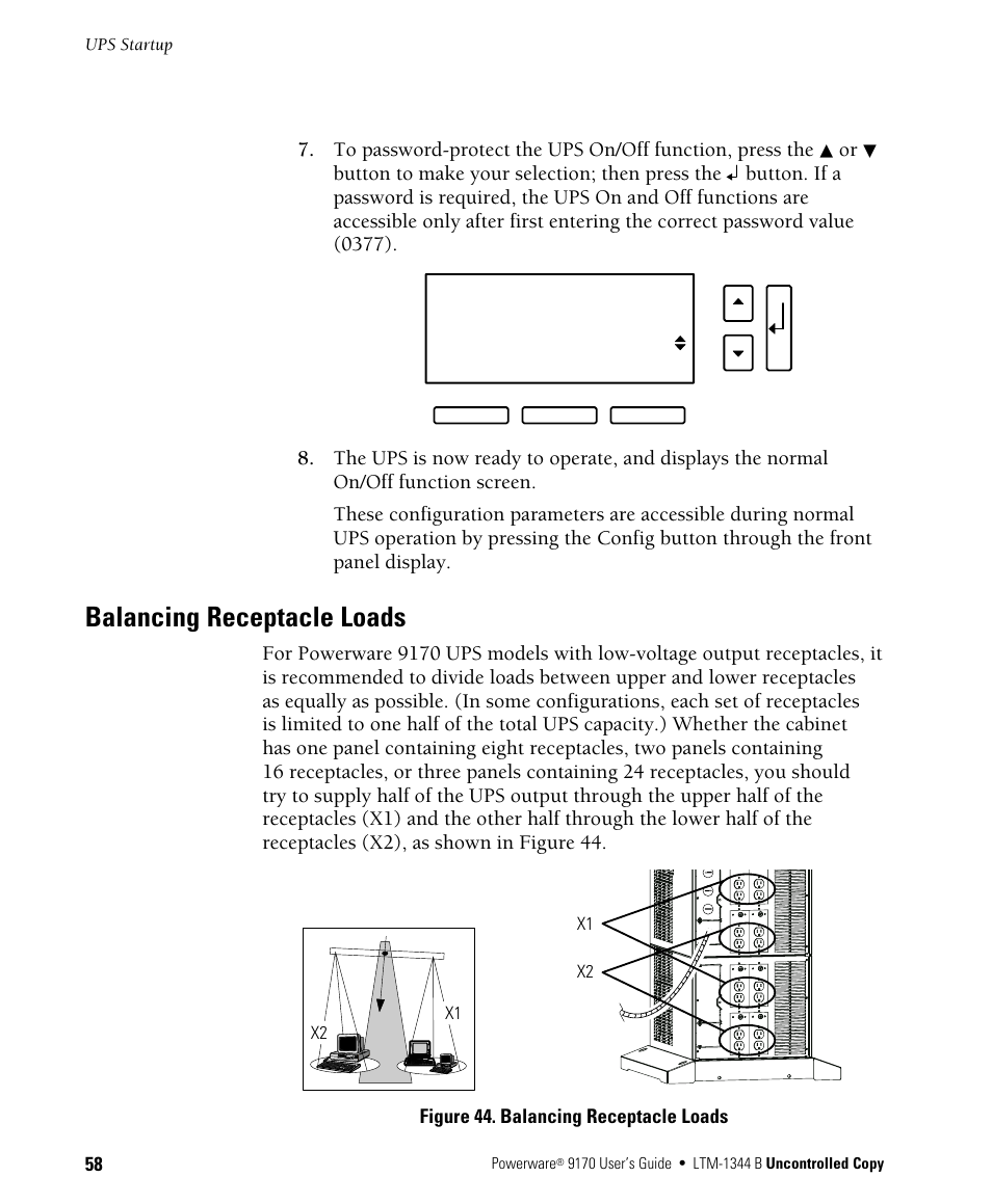 Balancing receptacle loads | Powerware 9170+ User Manual | Page 62 / 94