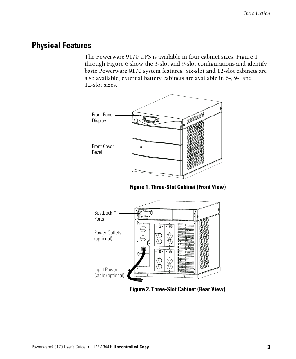 Physical features | Powerware 9170+ User Manual | Page 7 / 94