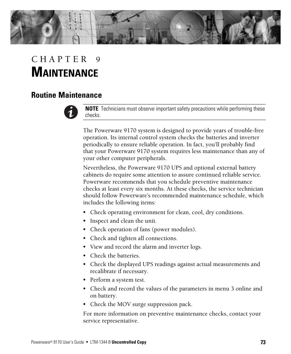 Aintenance, Routine maintenance | Powerware 9170+ User Manual | Page 77 / 94