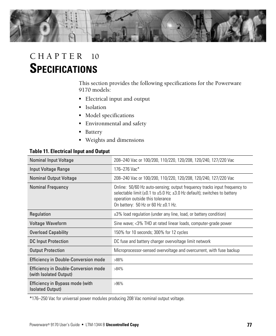 Pecifications | Powerware 9170+ User Manual | Page 81 / 94