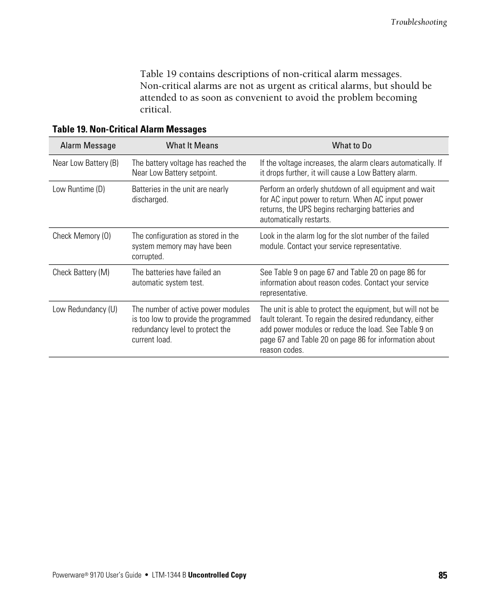 Powerware 9170+ User Manual | Page 89 / 94