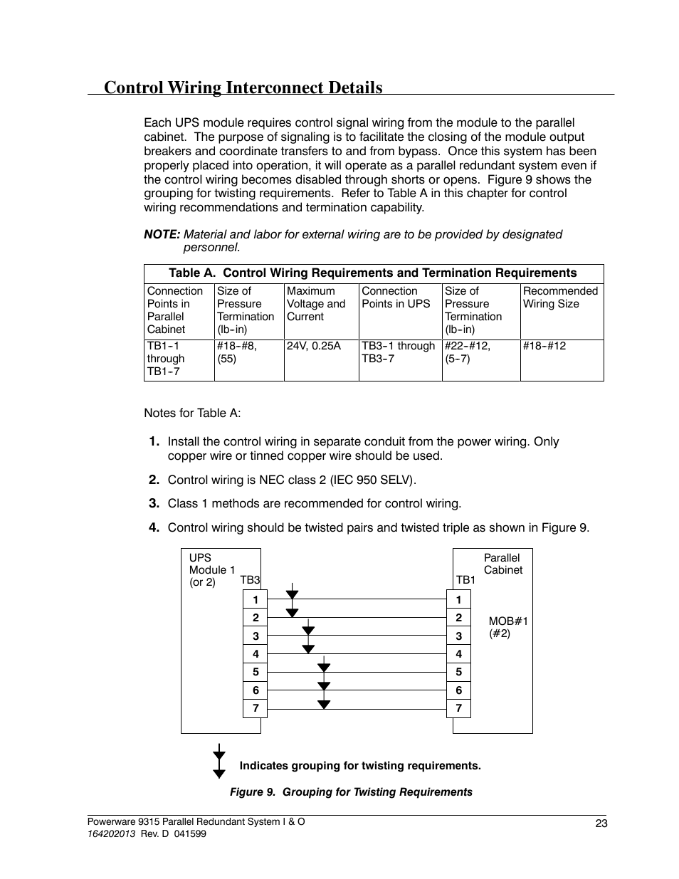 Control wiring interconnect details | Powerware 9315 User Manual | Page 29 / 54