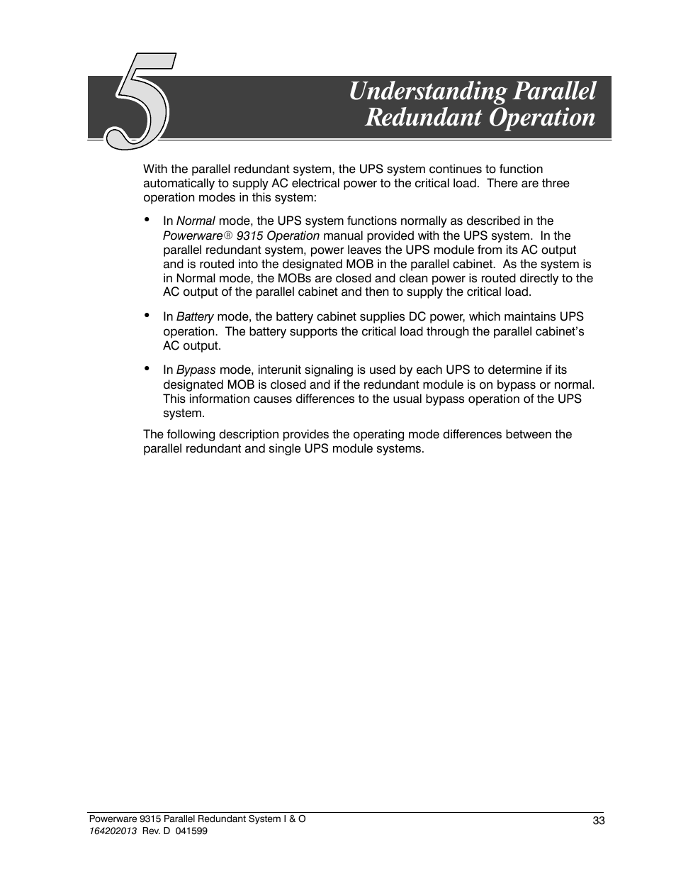 Understanding parallel redundant operation | Powerware 9315 User Manual | Page 39 / 54