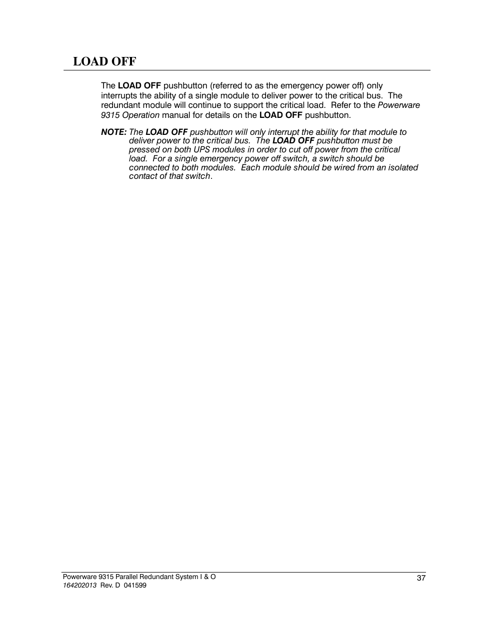 Load off | Powerware 9315 User Manual | Page 43 / 54