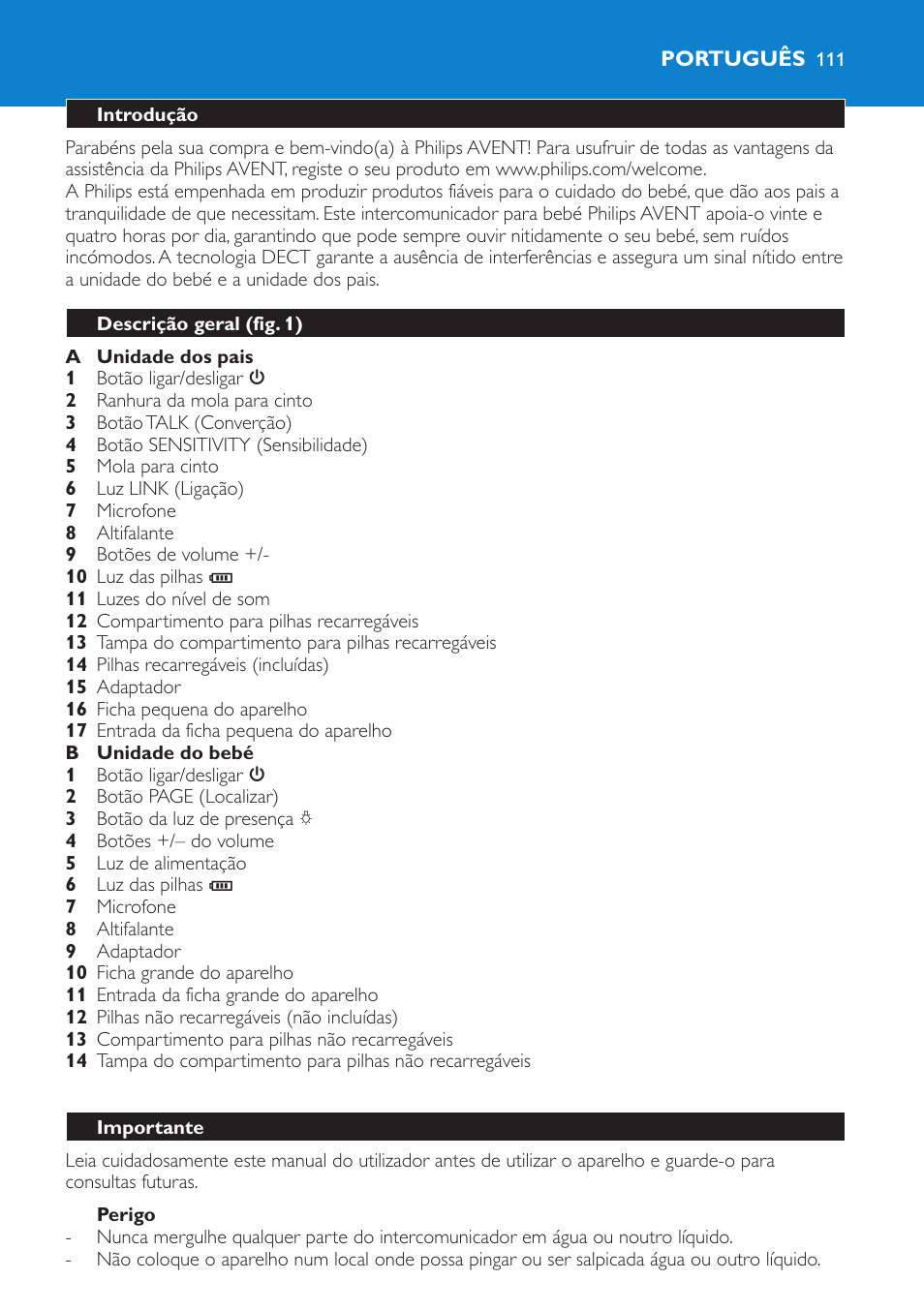 Português 111 | Philips AVENT SCD510 User Manual | Page 111 / 148