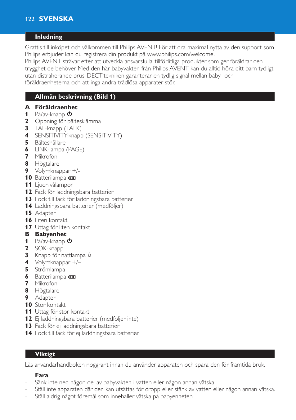 Svenska 122 | Philips AVENT SCD510 User Manual | Page 122 / 148