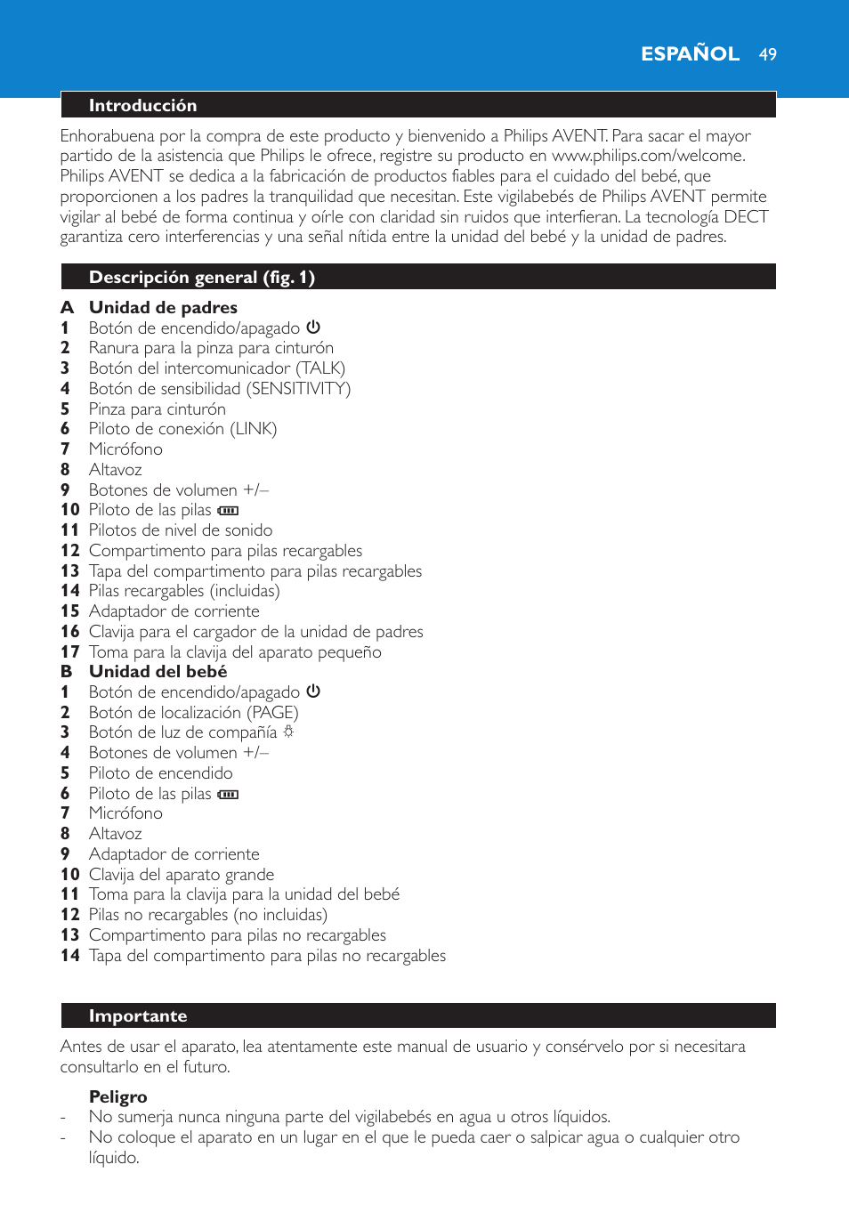 Español 49 | Philips AVENT SCD510 User Manual | Page 49 / 148