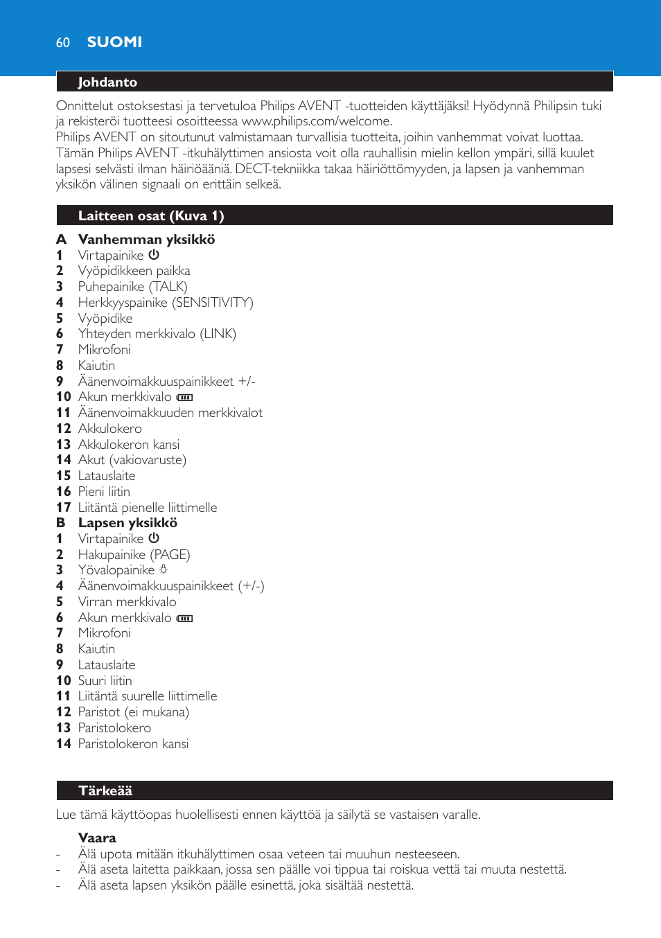 Suomi 60 | Philips AVENT SCD510 User Manual | Page 60 / 148