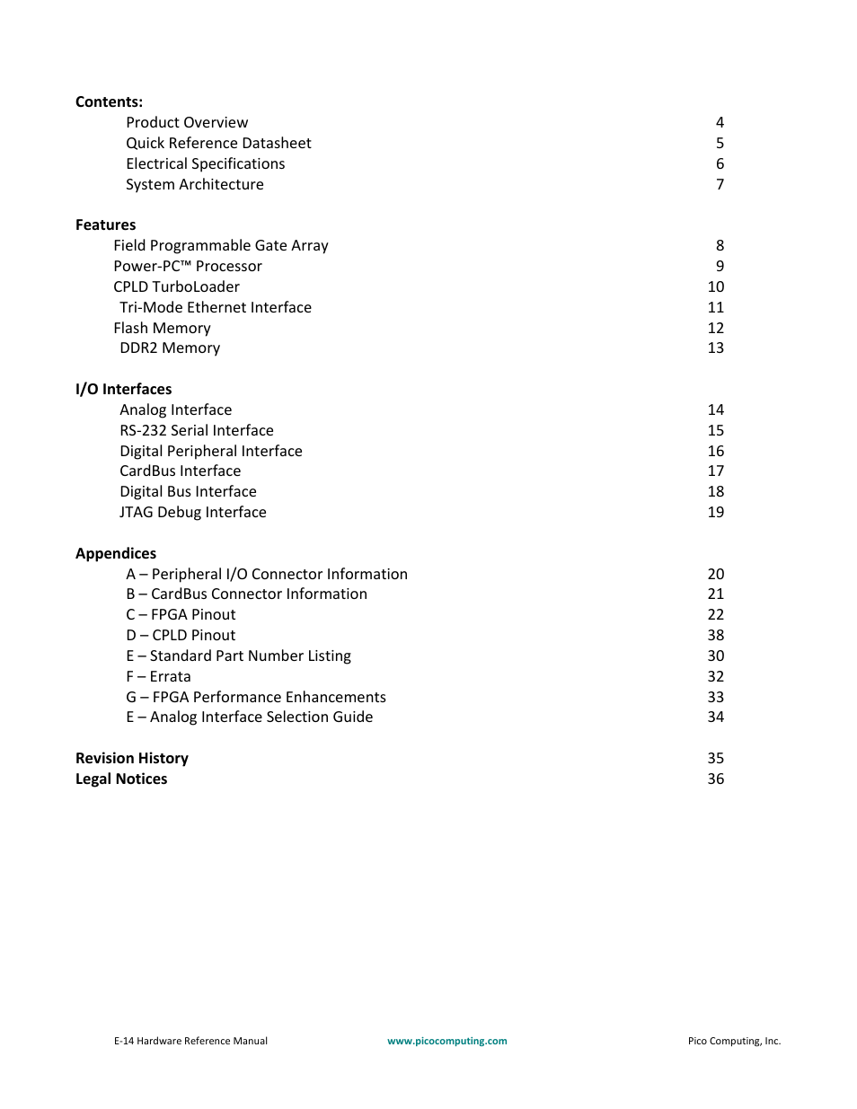 Pico Communications E-14 User Manual | Page 2 / 37