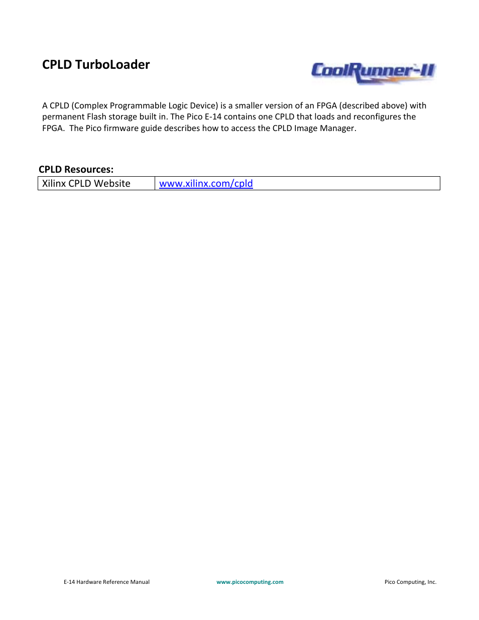 Cpld turboloader | Pico Communications E-14 User Manual | Page 9 / 37