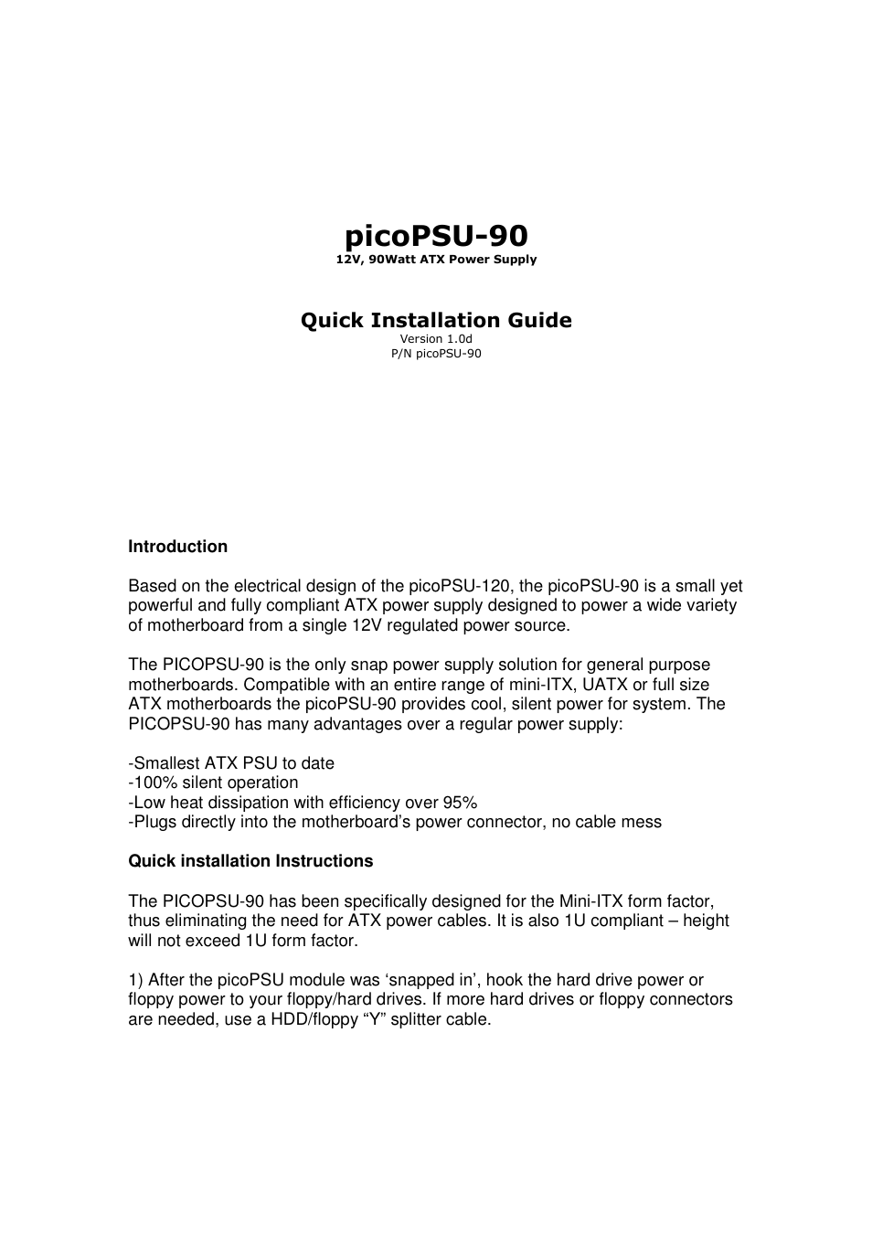 Pico Communications PICOPSU-90 User Manual | 4 pages