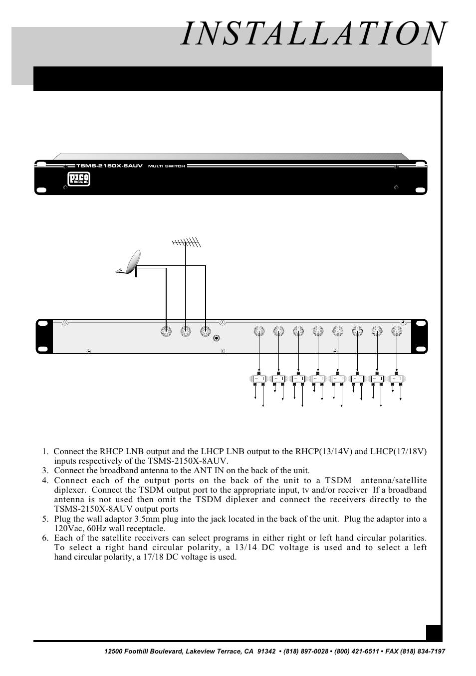 I n s ta l l at i o n, Hook-up | Pico Communications TSMS-2150X-8AUV User Manual | Page 5 / 7