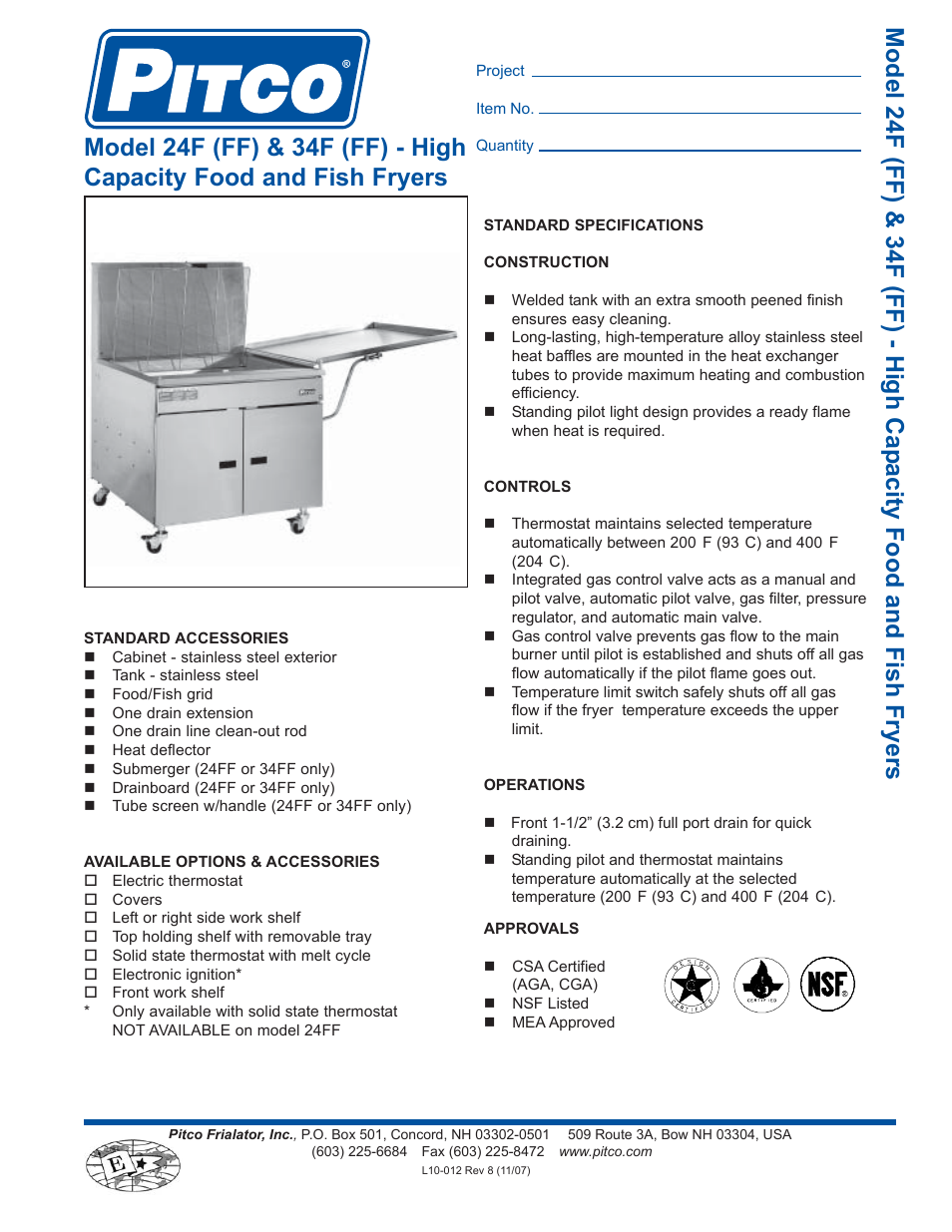 Pitco Frialator High Capacity Food and Fish Fryers 24F (FF) User Manual | 2 pages