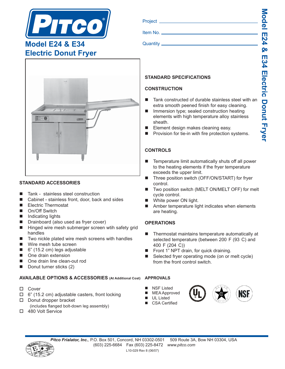 Pitco Frialator E24 User Manual | 2 pages