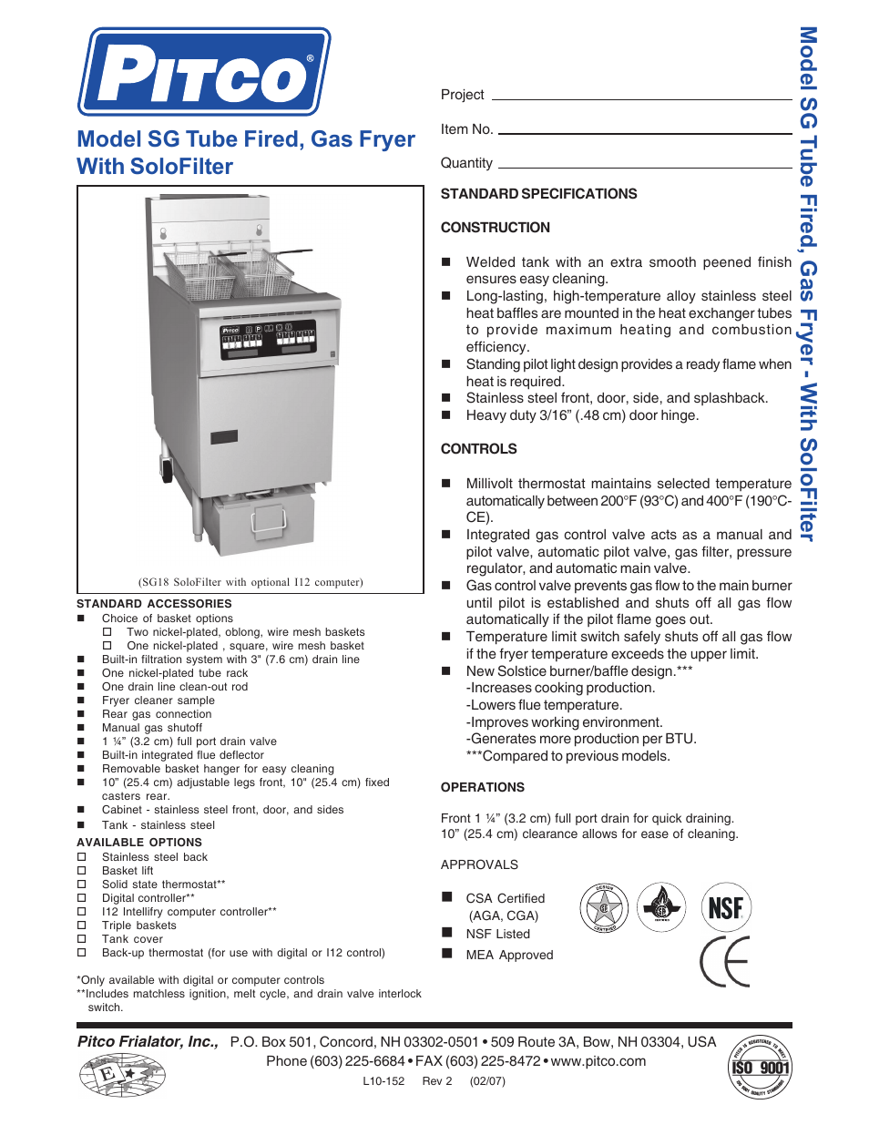 Pitco Frialator SG14 User Manual | 2 pages