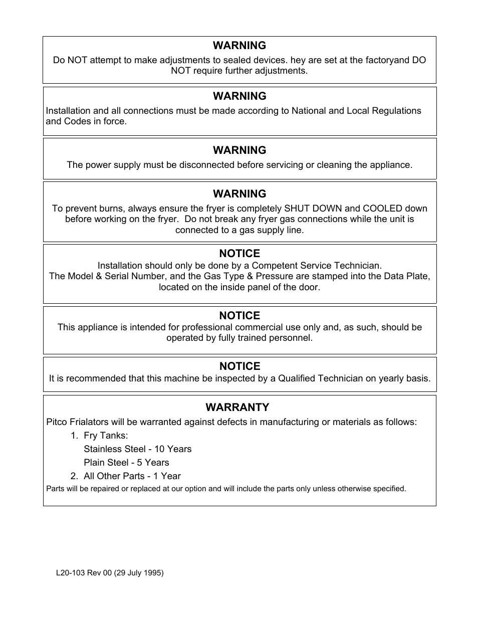 Pitco Frialator RPB14 User Manual | Page 2 / 18
