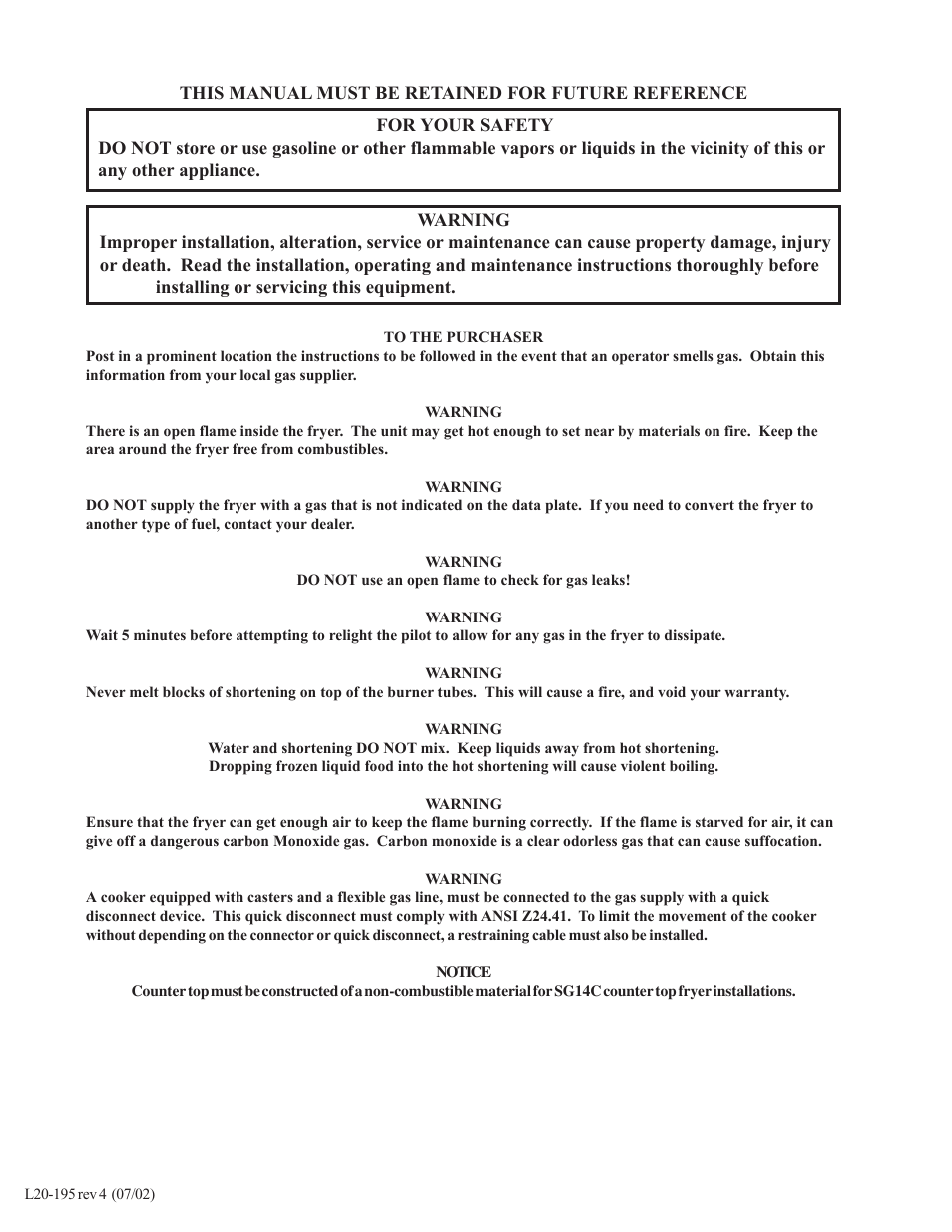 Pitco Frialator Gas Fryer 18 User Manual | Page 2 / 30