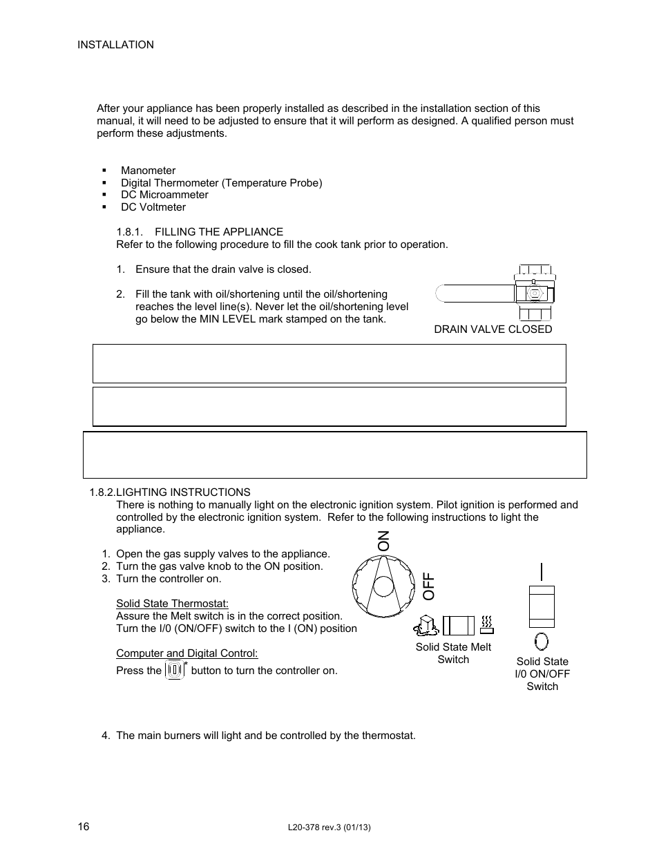 On off | Pitco Frialator Solstice supreme with Matchless Ignition (Built after 08/2000) User Manual | Page 16 / 36