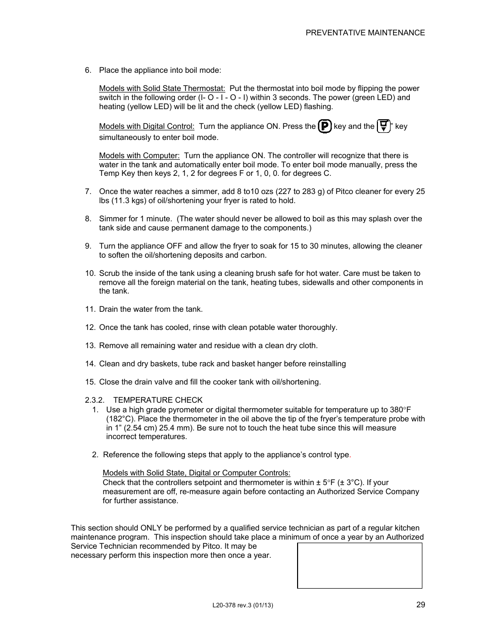 Pitco Frialator Solstice supreme with Matchless Ignition (Built after 08/2000) User Manual | Page 29 / 36
