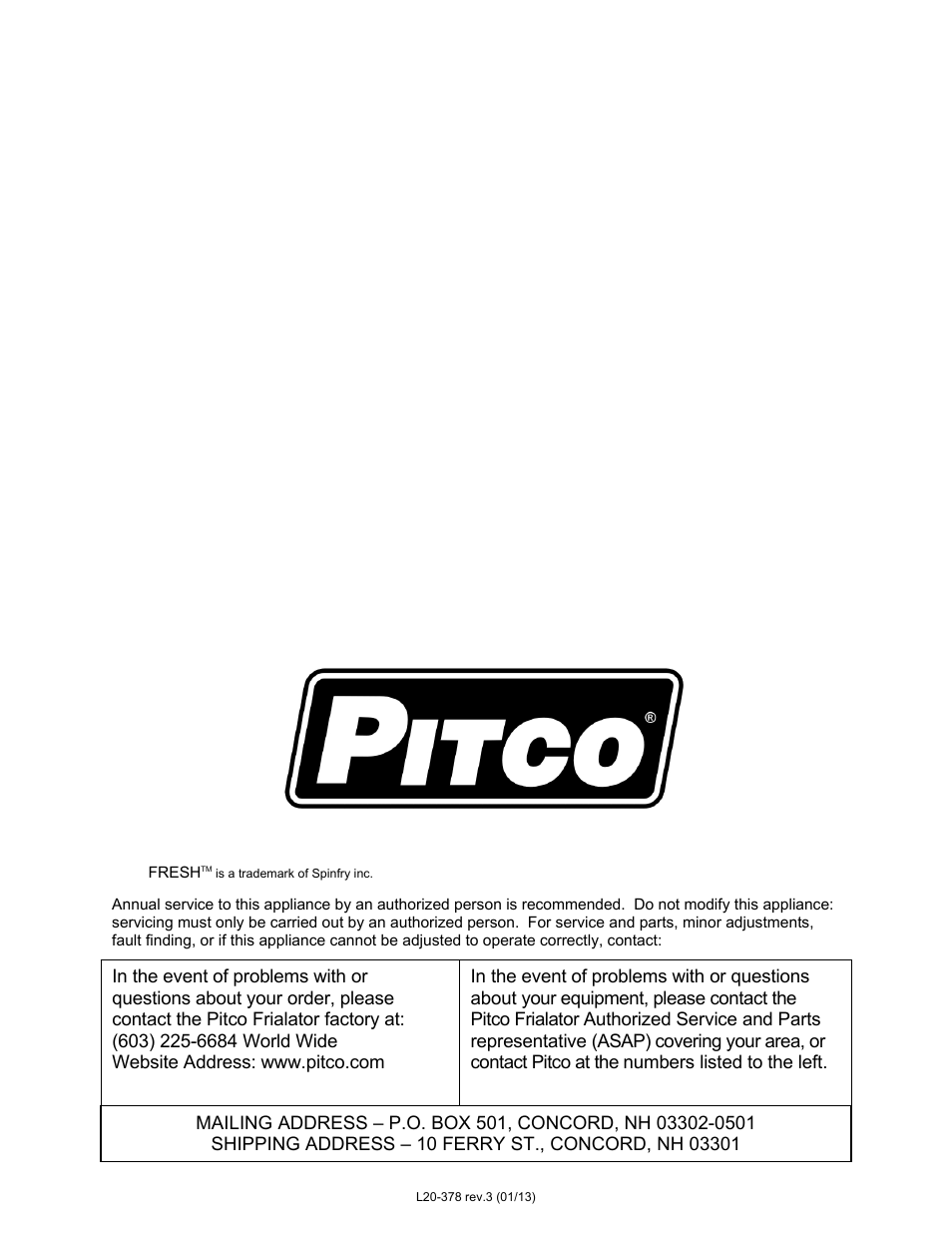 Pitco Frialator Solstice supreme with Matchless Ignition (Built after 08/2000) User Manual | Page 36 / 36