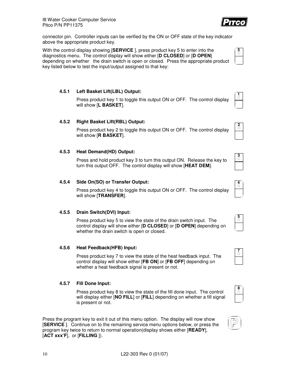 Pitco Frialator I8 Water Cooker Computer User Manual | Page 10 / 20