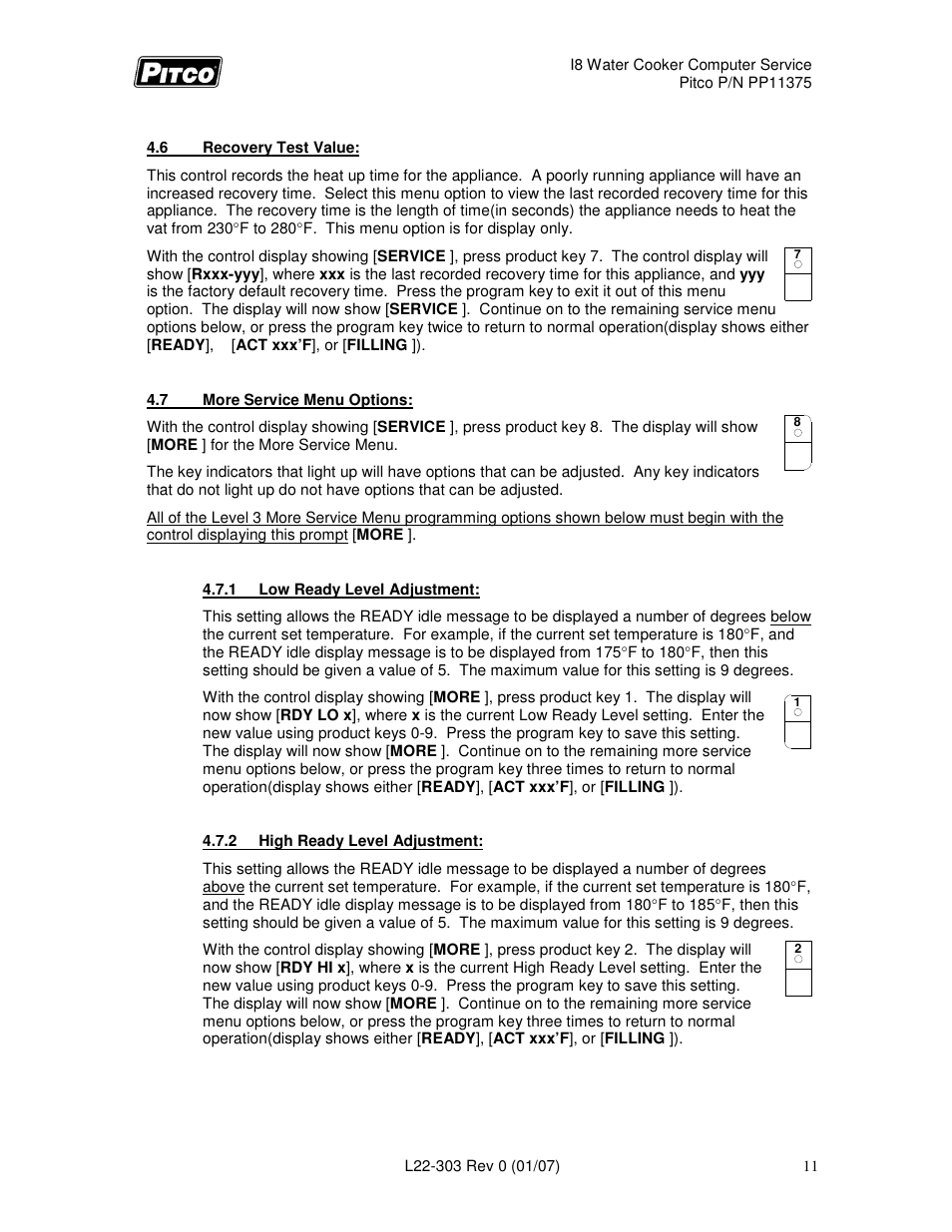 Pitco Frialator I8 Water Cooker Computer User Manual | Page 11 / 20