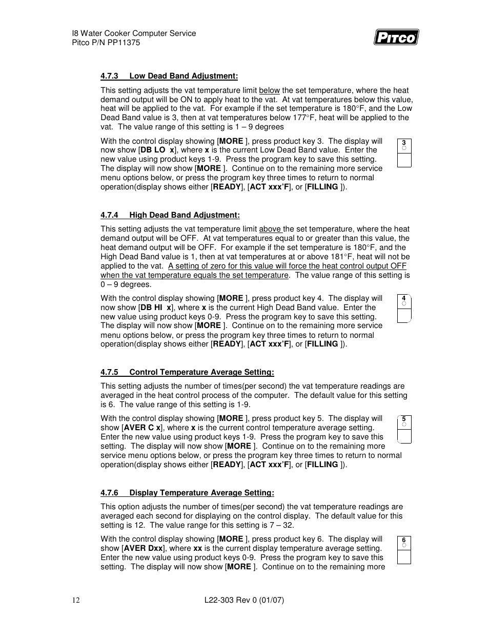 Pitco Frialator I8 Water Cooker Computer User Manual | Page 12 / 20