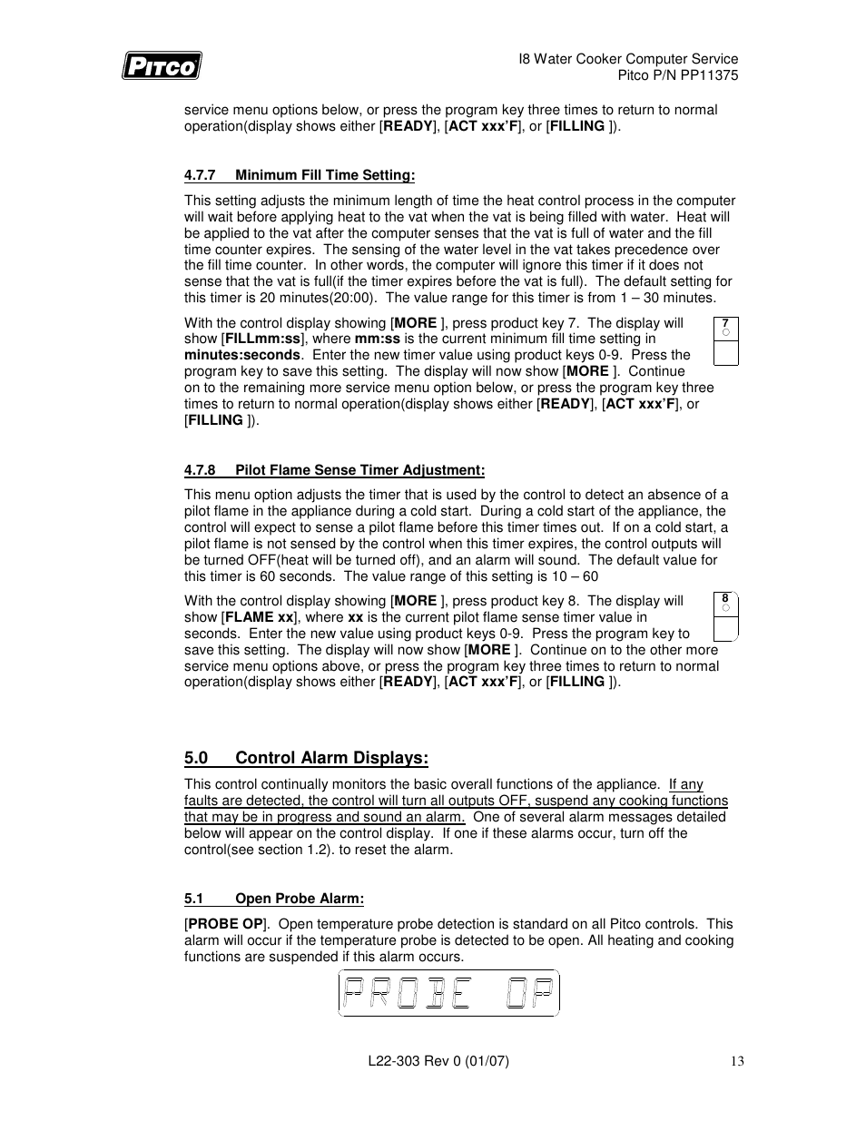 Pitco Frialator I8 Water Cooker Computer User Manual | Page 13 / 20
