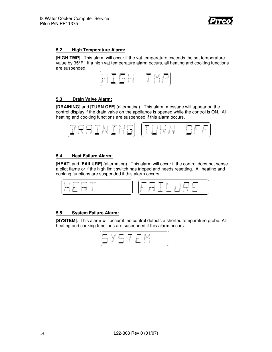 Pitco Frialator I8 Water Cooker Computer User Manual | Page 14 / 20