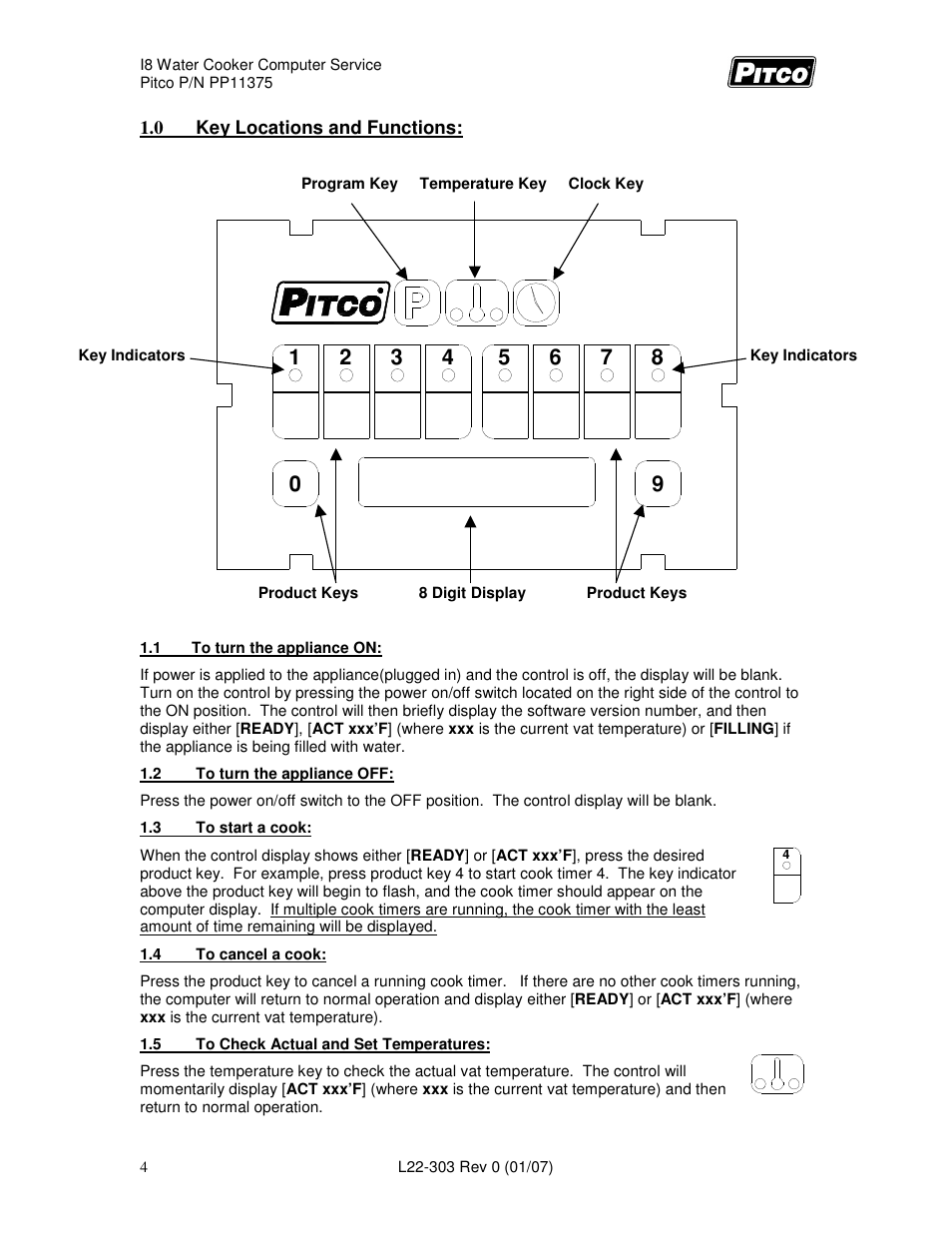 Pitco Frialator I8 Water Cooker Computer User Manual | Page 4 / 20