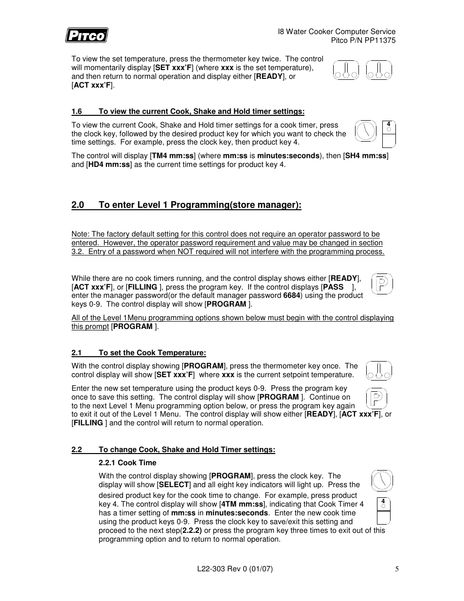 Pitco Frialator I8 Water Cooker Computer User Manual | Page 5 / 20