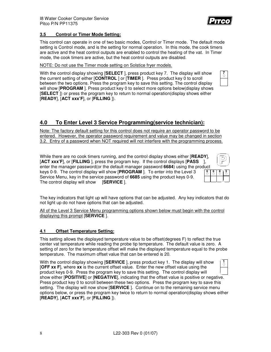 Pitco Frialator I8 Water Cooker Computer User Manual | Page 8 / 20