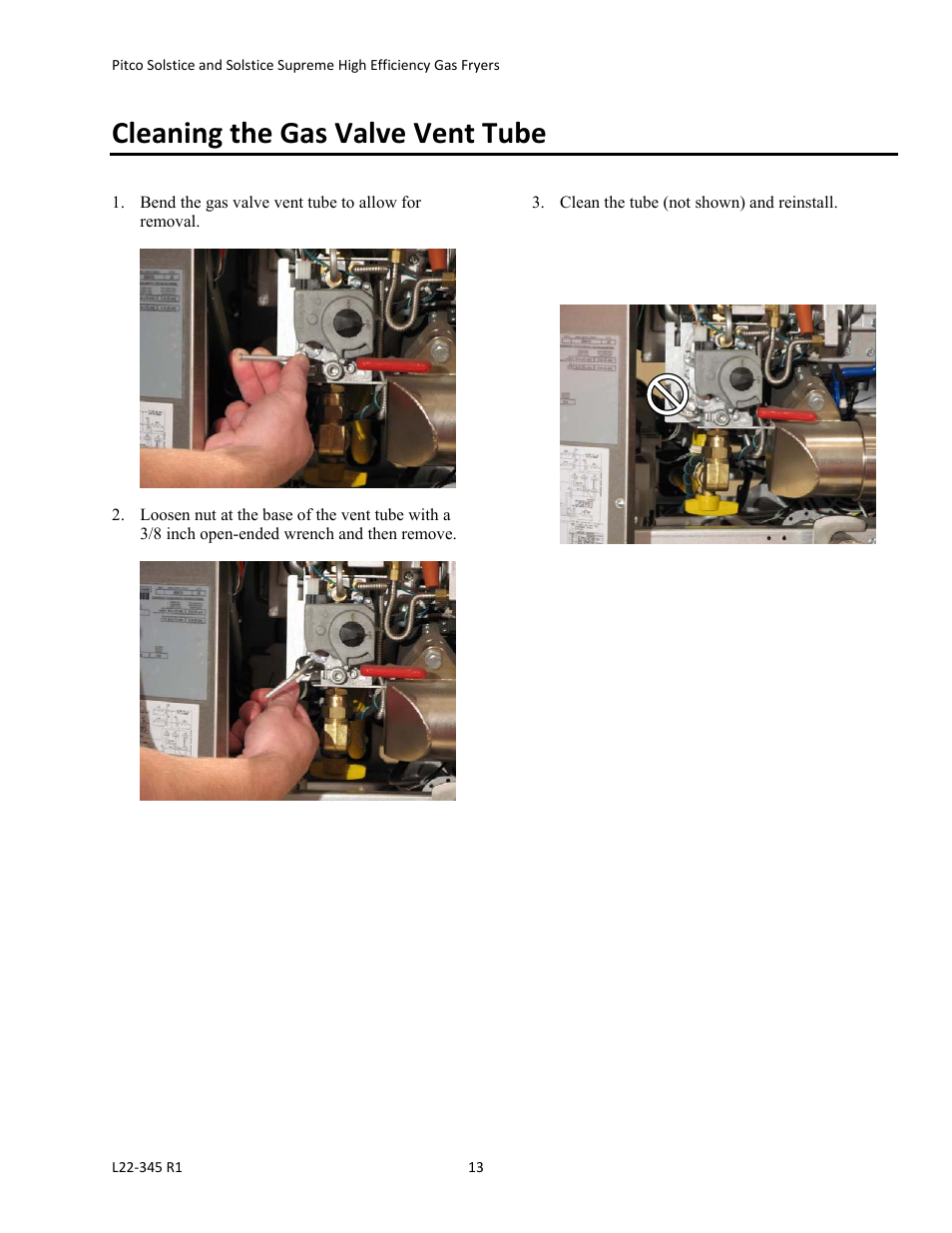 Cleaning the gas valve vent tube | Pitco Frialator Gas Fryers  SG Serie User Manual | Page 13 / 94