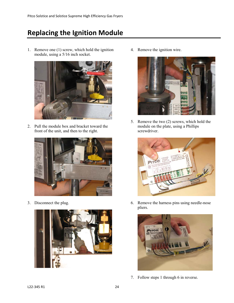 Replacing the ignition module | Pitco Frialator Gas Fryers  SG Serie User Manual | Page 24 / 94