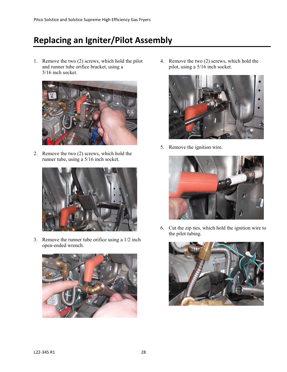 Replacing an igniter/pilot assembly | Pitco Frialator Gas Fryers  SG Serie User Manual | Page 28 / 94