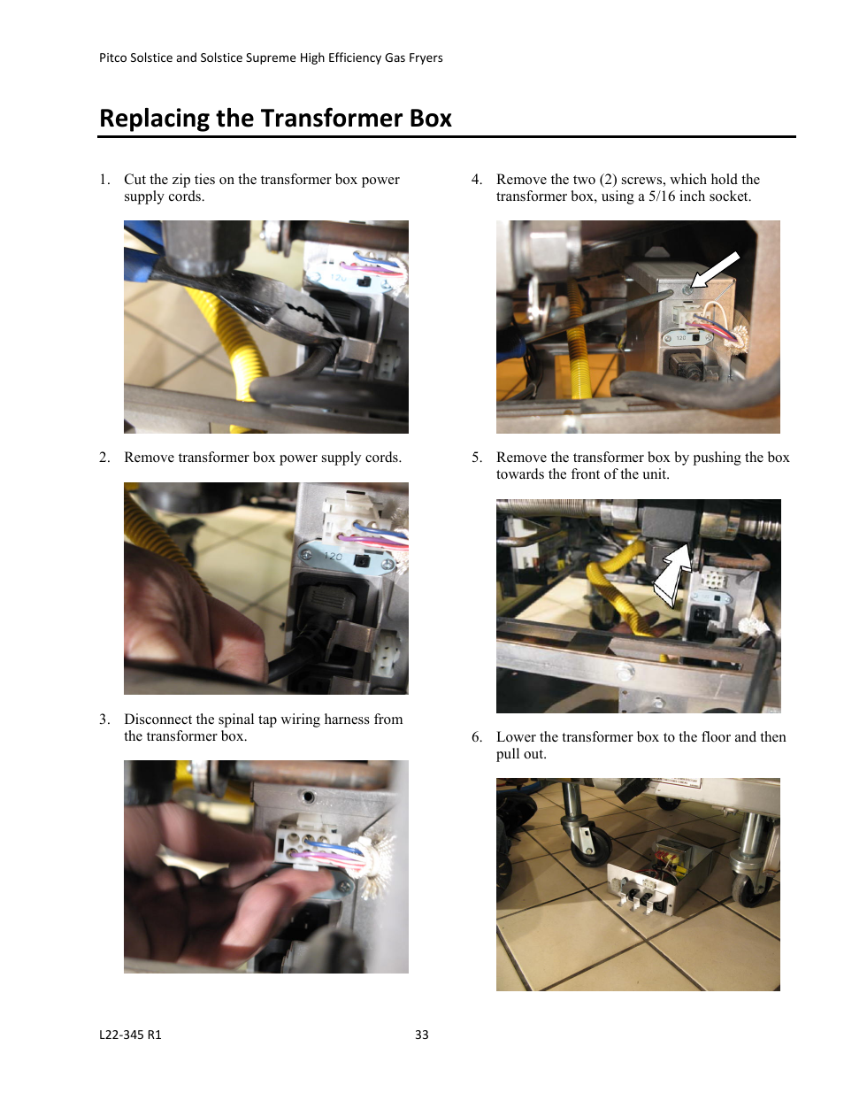 Replacing the transformer box | Pitco Frialator Gas Fryers  SG Serie User Manual | Page 33 / 94