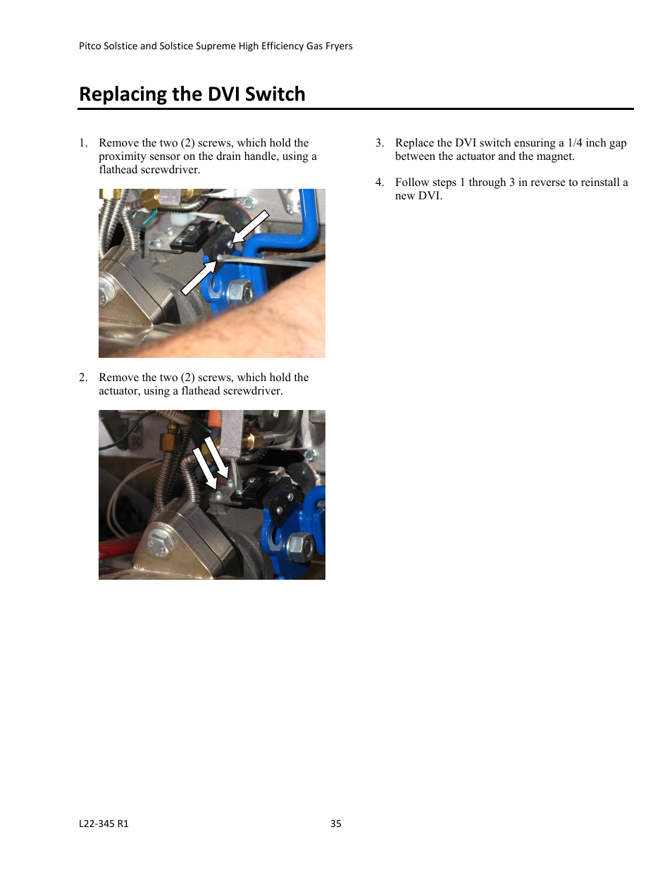 Replacing the dvi switch | Pitco Frialator Gas Fryers  SG Serie User Manual | Page 35 / 94