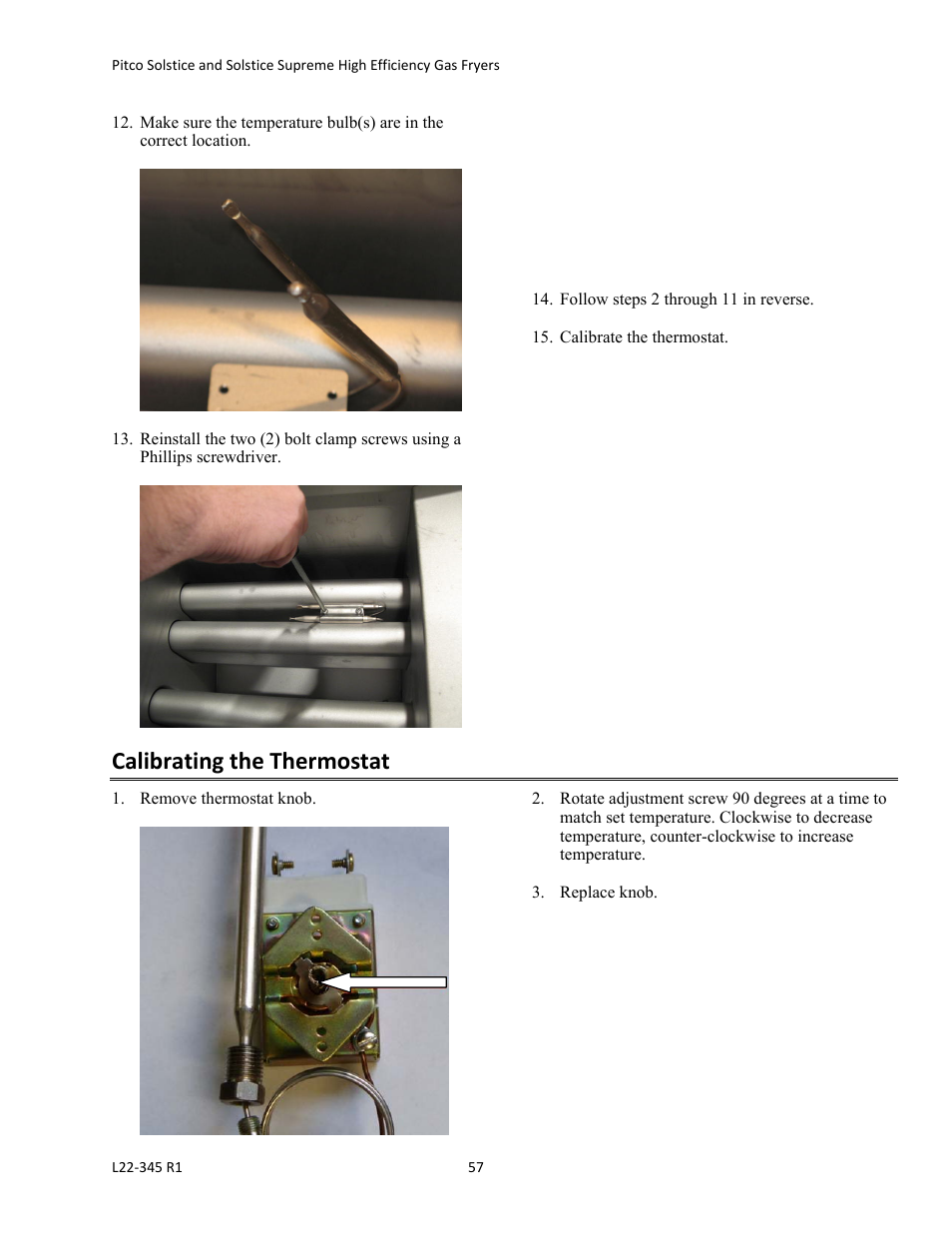 Calibrating the thermostat | Pitco Frialator Gas Fryers  SG Serie User Manual | Page 57 / 94