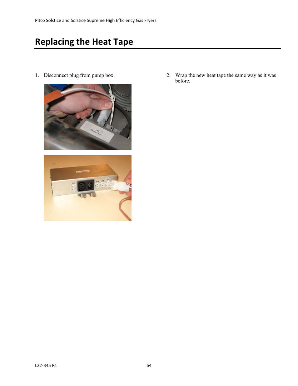 Replacing the heat tape | Pitco Frialator Gas Fryers  SG Serie User Manual | Page 64 / 94