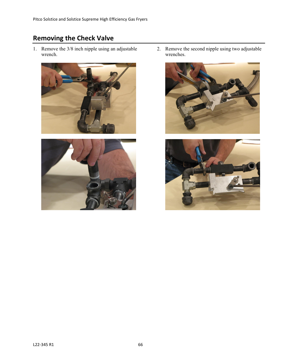 Removing the check valve | Pitco Frialator Gas Fryers  SG Serie User Manual | Page 66 / 94