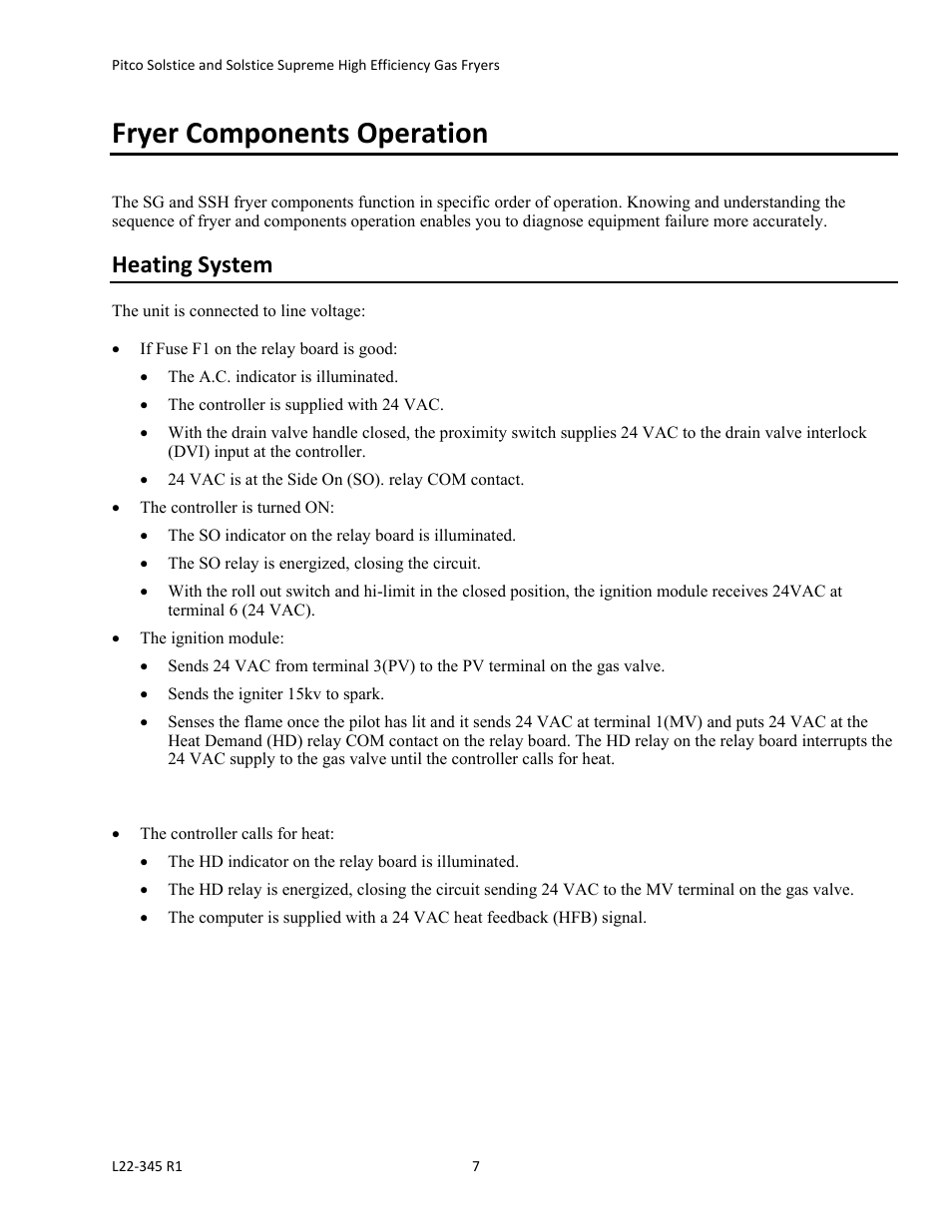 Fryer components operation, Heating system | Pitco Frialator Gas Fryers  SG Serie User Manual | Page 7 / 94