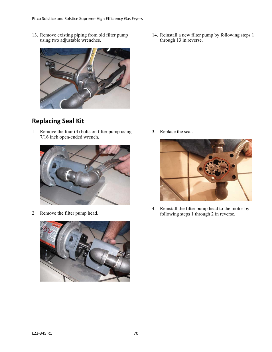 Replacing seal kit | Pitco Frialator Gas Fryers  SG Serie User Manual | Page 70 / 94