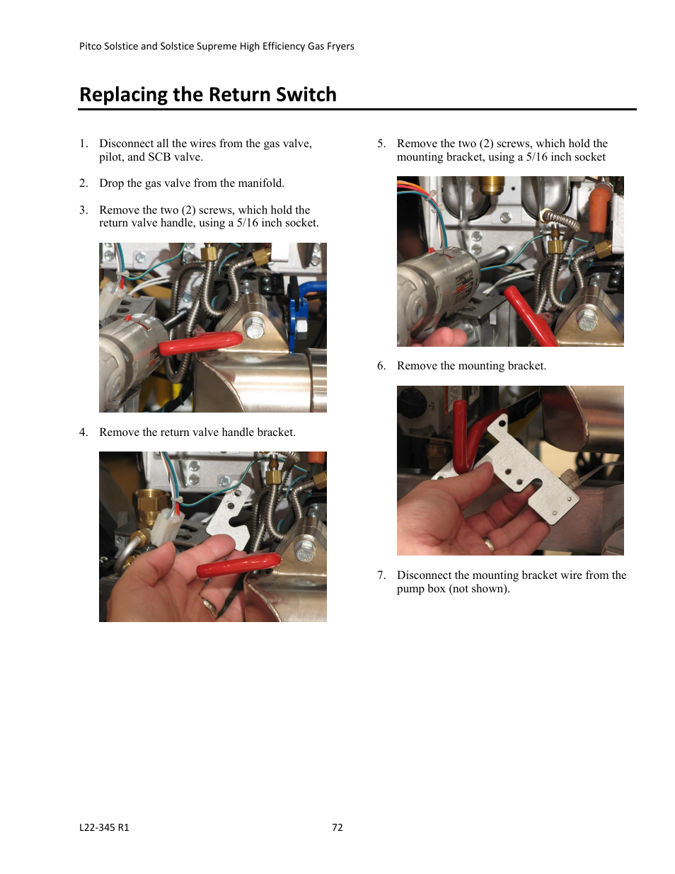 Replacing the return switch | Pitco Frialator Gas Fryers  SG Serie User Manual | Page 72 / 94