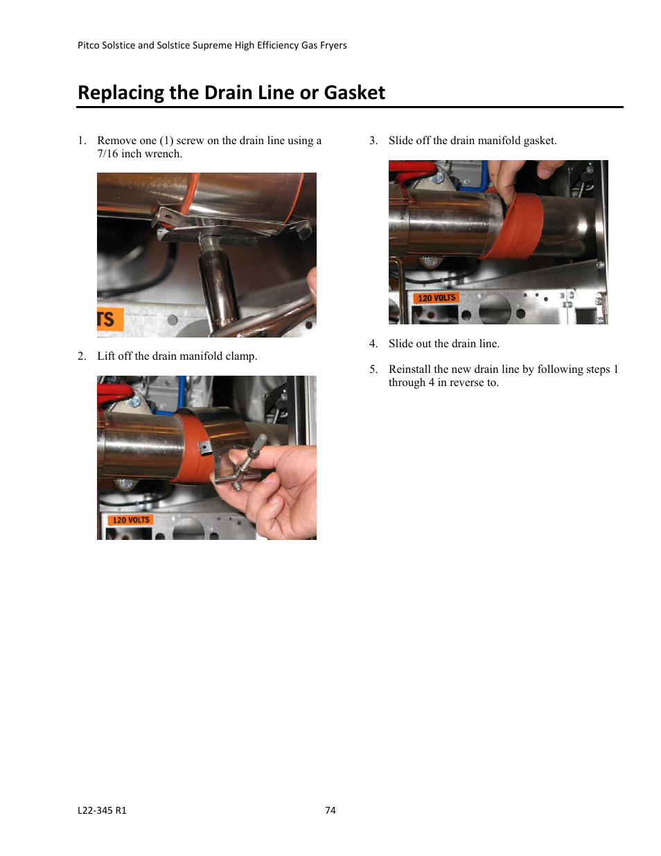 Replacing the drain line or gasket | Pitco Frialator Gas Fryers  SG Serie User Manual | Page 74 / 94