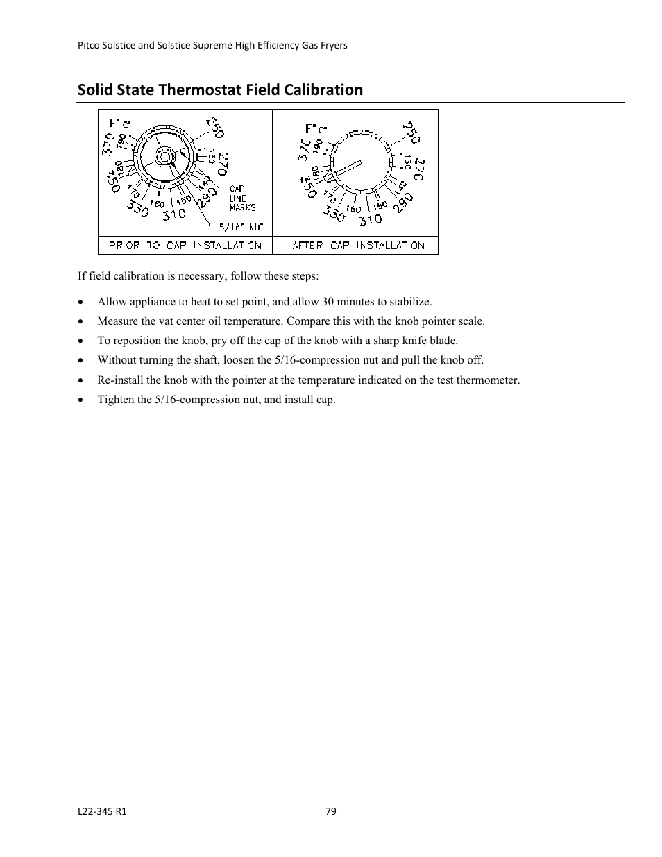 Solid state thermostat field calibration | Pitco Frialator Gas Fryers  SG Serie User Manual | Page 79 / 94