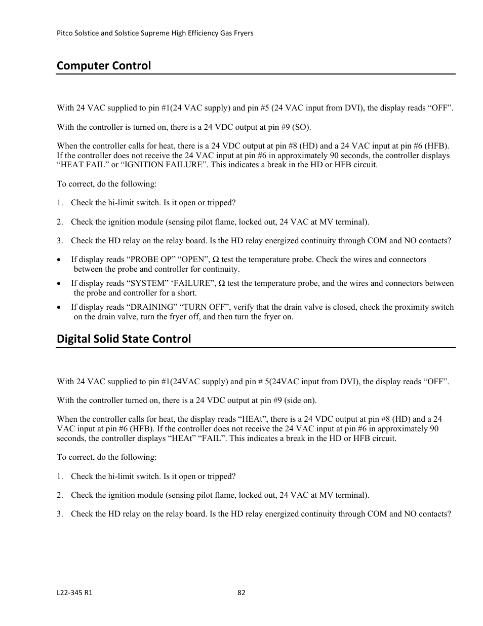 Computer control, Digital solid state control | Pitco Frialator Gas Fryers  SG Serie User Manual | Page 82 / 94