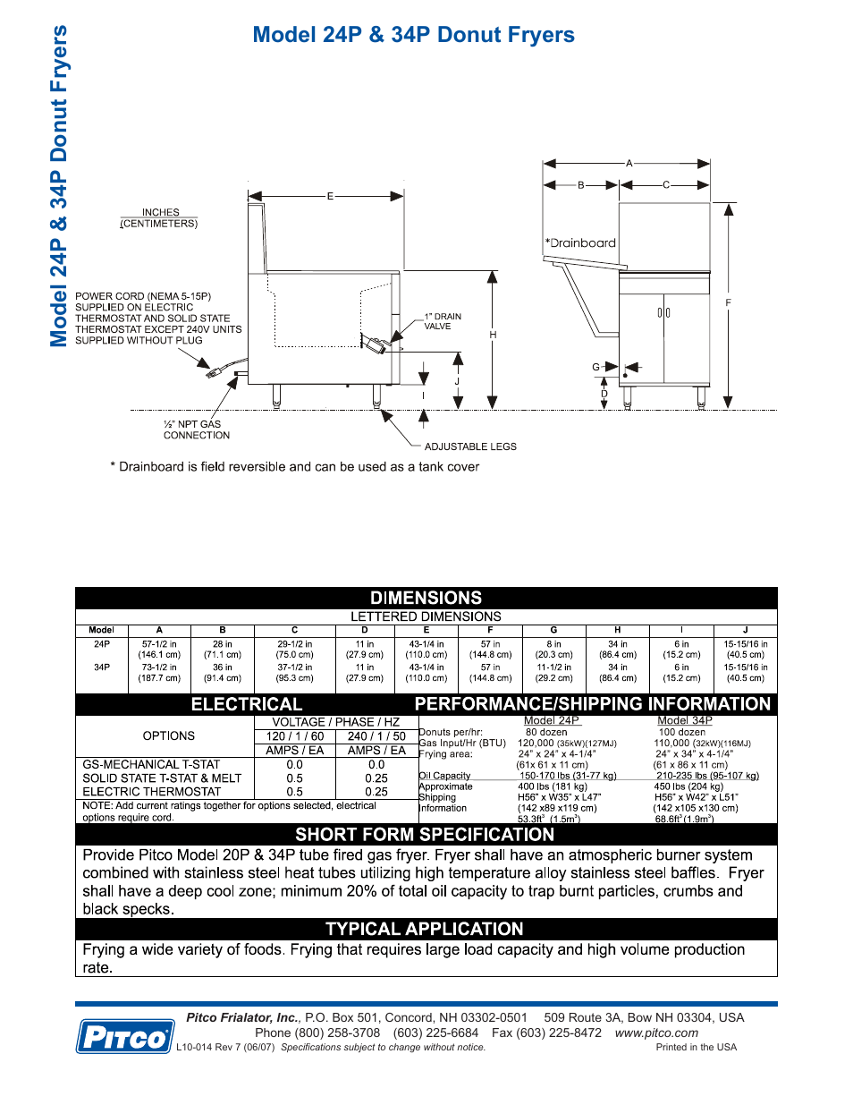 Model 24p & 34p donut fryers | Pitco Frialator 24P User Manual | Page 2 / 2