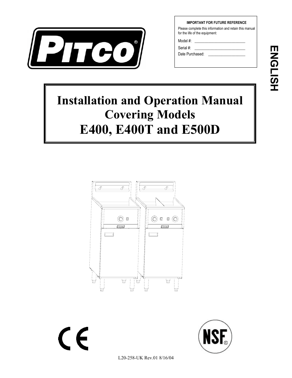 Pitco Frialator E500D User Manual | 20 pages