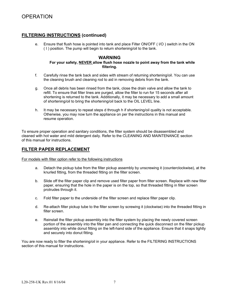 Operation | Pitco Frialator E500D User Manual | Page 10 / 20