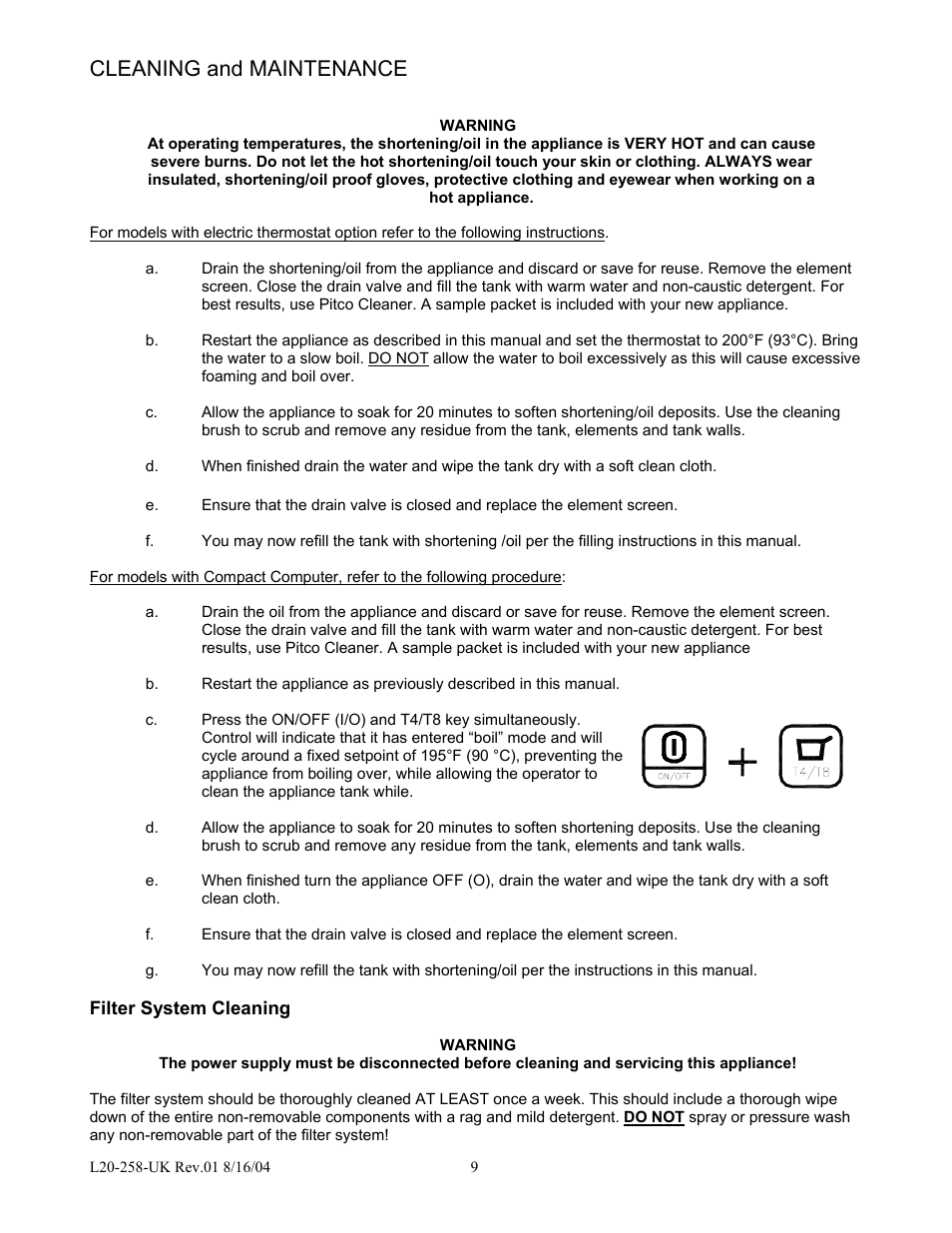 Cleaning and maintenance | Pitco Frialator E500D User Manual | Page 12 / 20